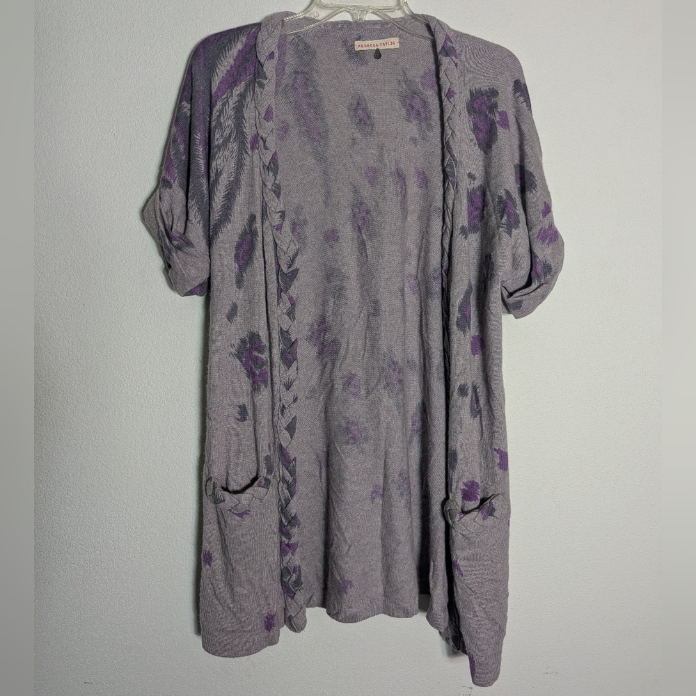 Rebecca Taylor Womens Cardigan Lavendar Feather Floral Angora Cashmere Medium‎